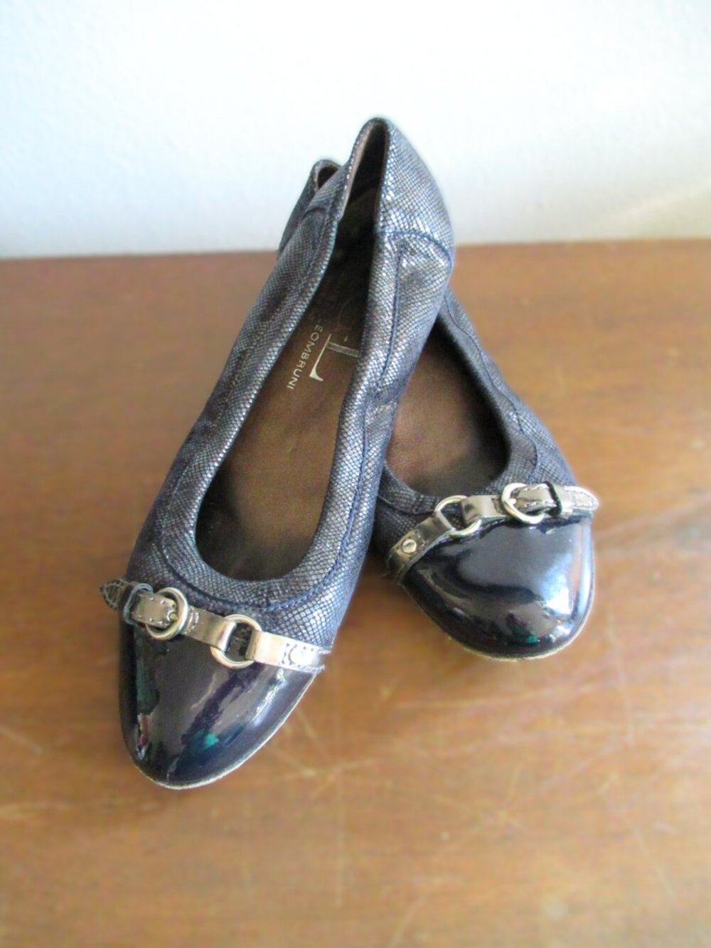 AGL Ballet Flats Navy Patent Leather Cap Toe Shoes  Size 8